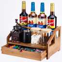 Bamboo Coffee Syrup Rack Organizer 3 Tier Coffee Syrup Rack with Cup Storage Box for Coffee Bar,Syrup Bottle Holder Stand for Syrup,Wine,Dressing for Kitchen Coffee Station,Brown