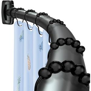 Curved Shower Curtain Rod,33-78 inches Adjustable Arched Round Shower curtain rods,Rustproof Black Curved Shower Curtain Rod for Bathroom, Premium Stainless Steel Need to Drill