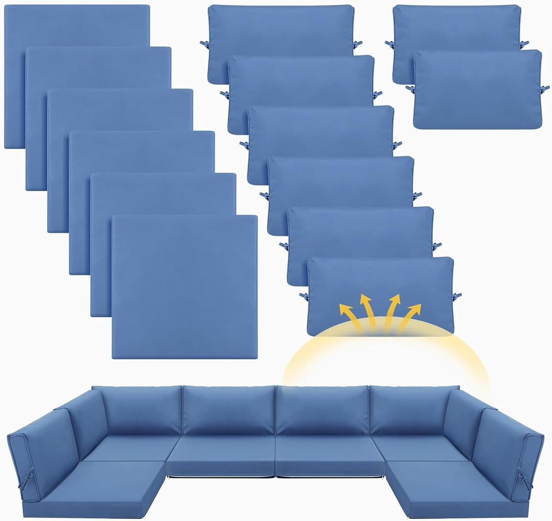 Patelai 14 Piece Outdoor Furniture Replacement Cushions Fits 6 Seat Patio Sectional Cushions Set Waterproof Couch Replacement Sofa Liner Cover for Porch Garden Balcony(Royal Blue), Large