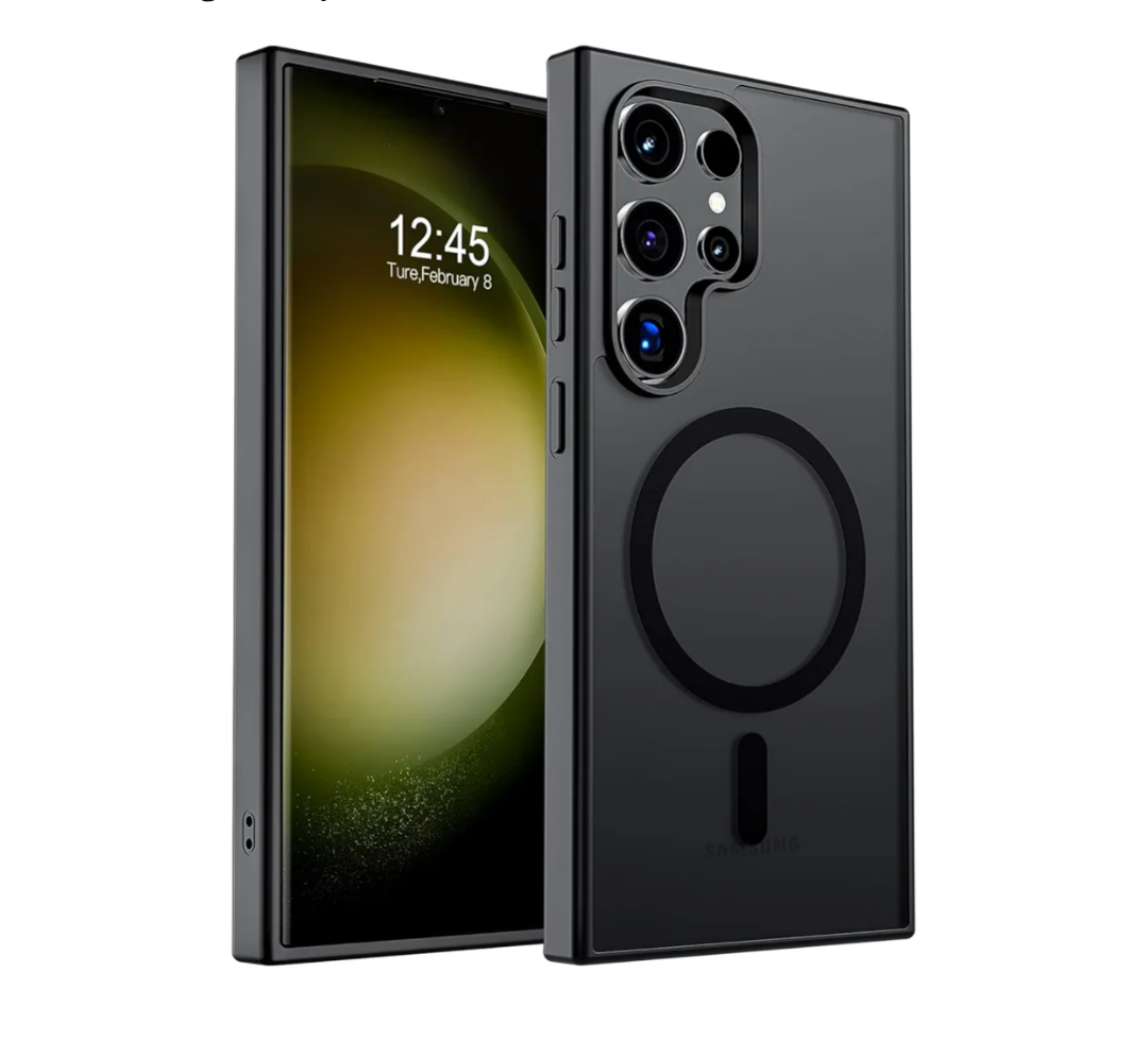 SUPFINE Magnetic for Samsung Galaxy S23 Ultra Case, (Built-in Magnets) (Military Grade Drop Protection) Slim Translucent Shockproof Phone Case,Black