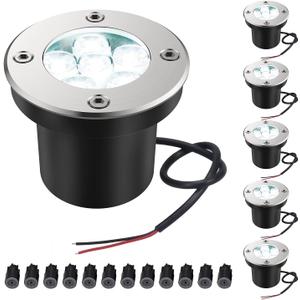JESLED Landscape Lighting 6W LED Well Lights, 12V 24V Ground Lights 6000K Bright White, IP67 Waterproof Low Voltage Landscape Light Spotlight for Driveway Deck Patio Yard Garden Outdoor (6 Pack)
