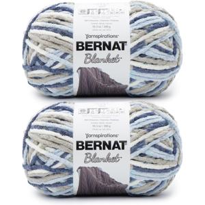 Bernat Blanket Super Bulky Acrylic Yarn - 2 Pack of 300g/10.5oz #6 Chunky Chenille Heavy Weight Yarn for Knitting and Crocheting, Amigurumi, Thick Blankets (Cloudy Sky, 220 Yards 2-Pack)
