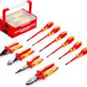 10 PCS Insulated Screwdriver and Pliers Set, 1000V Insulated Electrician Tool Set with 6 Phillips & Slotted Screwdrivers, 4 Insulated Pliers and 2 Stackable Tool Box