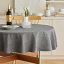 Decorelia Waterproof Faux Linen Tablecloth 60 Inch, Decorative Fabric Anti-Scratch Table Cloth Cover for Dining Table & Kitchen (Round (2-4 Seats), Dark Grey)