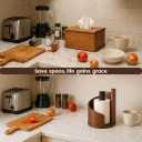 Wooden Paper Towel Holder Countertop-Easy One-Hand Tear, Made of Natural Wood and Metal Luster Rack, Suitable for Kitchen and Bathroom use of Each Table. (Brown)
