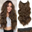 Halo Hair Extensions 20 Inch Invisible Wire Hair Extensions Adjustable Long Wavy Hairpiece Synthetic Upgrade 4 Secure Clips in Hairpieces 20 Inch,Medium Brown