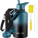 Half Gallon Insulated Water Bottle, 64 oz Triple Wall Stainless Steel Flask, Keeps Drinks Cold for 48 Hrs Leak-Proof & BPA-Free Half Gallon Jug with Paracord Handle, Straw & Spout Lids(Indigo Black)