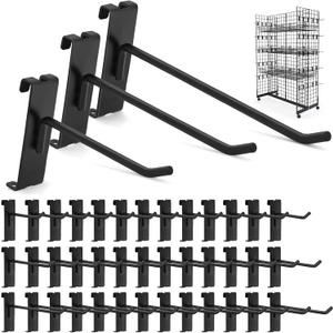 Gridwall Hooks 60 Pcs, Pack in 4/6/8 Inch Gridwall & Fixtures Hooks for Grid Wall Panels Accessory, Heavy Duty Display Hooks for Wire Grid Wall Accessories Rack Hanging Storage (Black Each 20Pcs/Size)