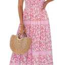 GRACE KARIN Women's Floral Boho Dress Hawaiian Dresse Short Sleeve V Neck Summer Beach Wedding Guest Swing Maxi Sundress (Large, Pink Little Floral)