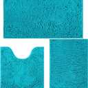 Bathroom Rugs Sets 3 Piece Non Slip,Bath Rugs with PVC Backing Bath Carpet,Bathroom Rug Washable,Absorbent,Plush Carpet Mats,Bath Mats for Bedroom, Kitchen,Tub,Home Decor (Turquoise) (16x24"+20x20"U shape+20x32")