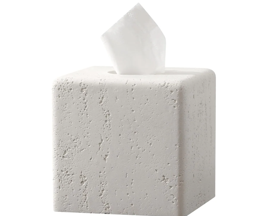 Tissue Box Cover Square, Resin Facial Tissue Holder Covers Toilet Paper Holder Decorative Travertine Paper Dispenser Home Decor for Bathroom Bedroom Living Room Office (Off White)