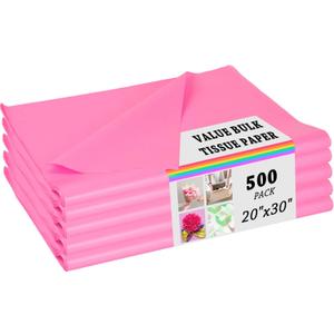 500 Sheets of Pink Tissue for Gift Bags - Bulk Wrapping Tissue, 20 X 30 Inches. Ideal Pink Packaging for Gift Wrap, Filler, Crafts, DIY Projects, Weddings, Birthdays, Baby Showers, Valentine's Day