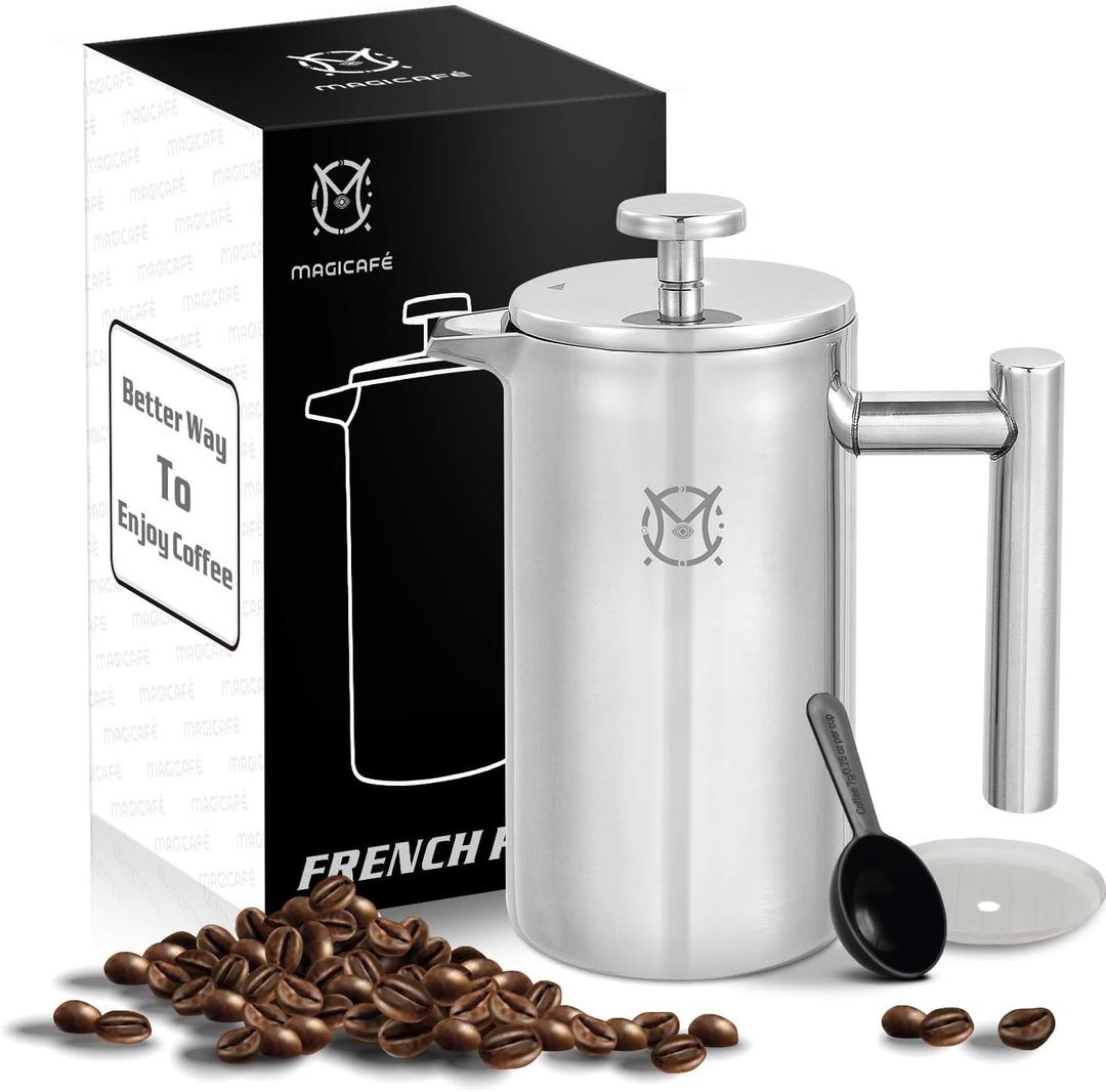 French Press Coffee Maker Single Serve 1 Cup Small Stainless Steel Thermal Double Walled French Press 350ML/12OZ