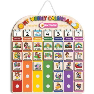 Wooden Weekly Calendar for Kids, Kids Weekly Planner, Large Week's Routine for Toddler, Daily Weekly Routine for Boys Girls Age 3+ (02)
