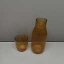 elle decor Ribbed Bedside Water Carafe with Tumbler Set | Ribbed Glass Pitcher and Matching Drinking Glass Doubles as Lid | 39-Ounce Jug for Guest Room, Office, or Gift | 4 x 9.5 (Amber)