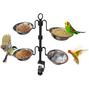 Deck Bird Feeder, 3-Tier Adjustable Railing Clamp-On Feeder with Four Stainless Steel Bowls for Balcony Patio Outdoor Use
