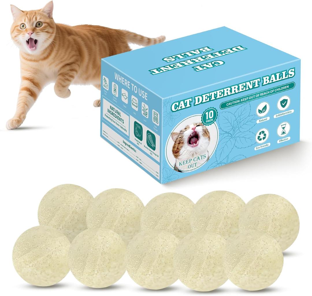 10Pack Cat Repellent Outdoor & Indoor: Natural Cat Deterrent Essential Oils Ball-Natural Extract Essential Oil, Anti Cat Scratch for Furniture, Keep Cats Off Yard Garden Lawn Plants Garbage Can (10Pack)