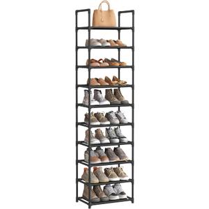 SONGMICS Shoe Rack, 10 Tier Shoe Shelf, Shoe Storage Organizer, Space-Saving, 11 x 17.7 x 68.1 Inches, Metal Frame, Non-Woven Fabric Shelves, for Entryway, Bedroom, Black ULSH010B02