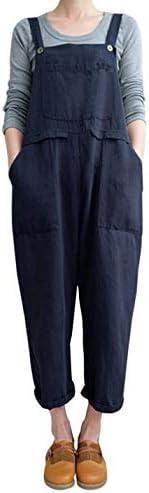 Gihuo Women Linen Overalls Jumpsuits Loose Fit Baggy Bib Rompers Casual Summer Outfits Trendy 2025,​​ L, Navy