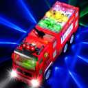 Zetz Brands Fire Truck Toy for Boys, Girls, Kids, w/ 4D LED Lights, Toddlers - Age 3+ Fire Engine Push Toy Car for Little Fireman Real Firetruck Siren Sound, Bump & Go  Ideal Birthday