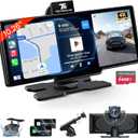 10.26'' Wireless Carplay Screen for Car with 4K Dash Cam & 1080P Backup Camera, Portable Car Audio Receivers with Carplay & Android Auto, GPS Navigation, Airplay, Mirror Link