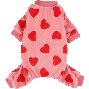 Valentine's Day Dog Pajamas for Small Dogs Girl Boy Super Soft Puppy Clothes Fleece Puppy Pjs Jammies 4 Leg for Chihuahua Yorkie Spring Onesies Jumpsuit Clothing Cute Pet Outfits, Pink Heart, XXS