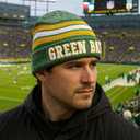 Vintage Classic Skull Cap 3D Embroidery Beanie Cuffed Winter Hat Knit Comes with Warm Gloves Fasion Gifts for Men Women Fans (Green Bay P)