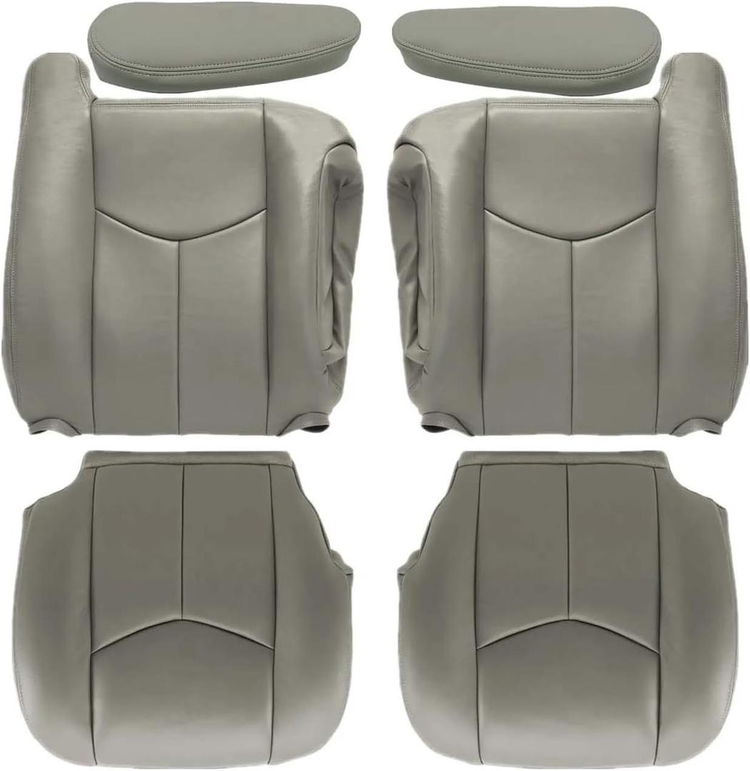 NLQR Pewter Gray 922 Driver & Passenger Side Bottom & Top Lean Back Replacement Seat Covers & Armrests Covers Compatible with Chevy Silverado Tahoe Suburban Avalanche GMC Sierra Yukon XL 2003-2006