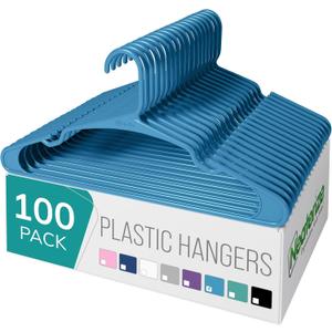 NEATERIZE Clothes Hangers Plastic 100 Pack for Adults - Plastic Hangers, The Perfect Coat Hanger and Space Saving Clothes Hangers for Closet - Blue Hangers