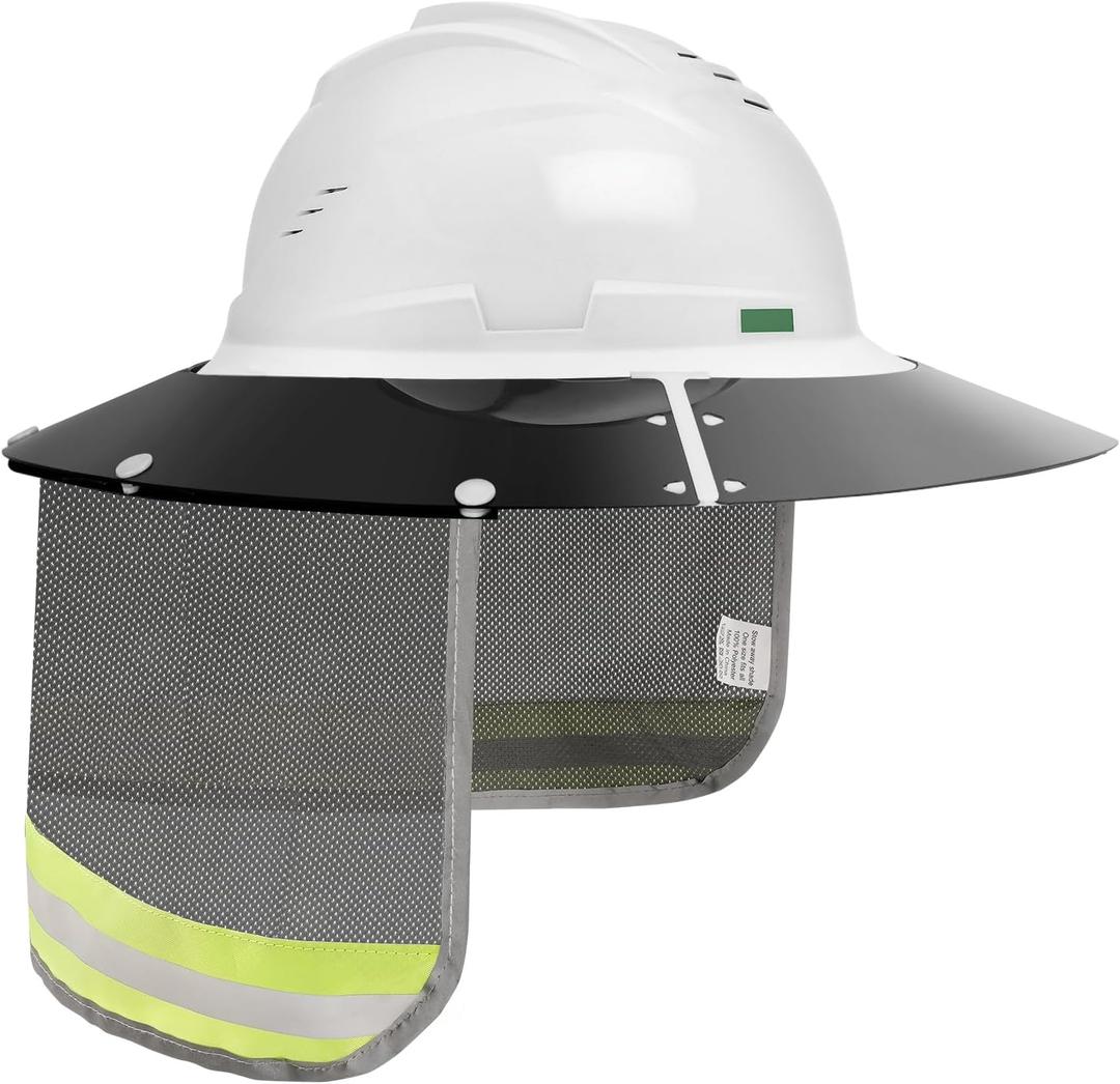 Hard Hat Visor with Neck Shade Fits Standard V-Gard Full Brim Attachment for Men or Women Working Outside