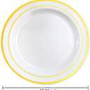 bUCLA 100Pieces Gold Plastic Dinner Plates - 10.25inch White and Gold Plates Disposable for Party - Ideal for Wedding, Party & Daily Use