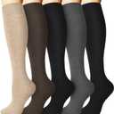 We Fleece 5 Pairs Warm Knee High Socks for Women-Thermal Cotton Socks for Hiking,Work,Winter,Gifts, One Size Fits Most Person( US Women Size 5 - 10), 5 Pack Black/Grey/Brown/Beige/Black