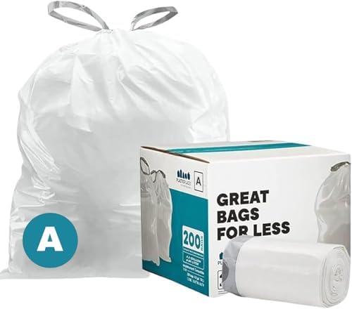 Plasticplace Trash Bags, Code A Fit Compatible (200 Count) Garbage Bags Liner, White Drawstring Garbage Liners, 1.2-2 Gallon 4.5 Liter, Tear-Resistant, Scent-Free for Food Waste & Small Spaces