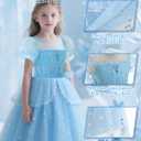Girls Princess Dress with Crown Magic Wand Cape Princess Costumes for Party Cosplay3-9 (1307-8 Years, Blue05)