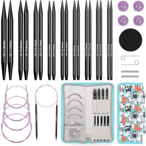 Aeelike Interchangeable Knitting Needles Set, 9 Pairs Circular Knitting Needles Aluminum (Size 3.0mm-8.0mm) with 4 Cables Accessories and Cute Storage Case for Socks Blankets Cushions, Ideal Gift (Black)