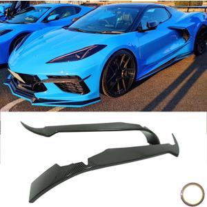 A Pair Canards Front Bumper for Chevrolet Corvette C8 Stingray/Z51 2020-2024 Front Bumper Spoiler Splitter Side Dive Plane Air Vent Fins Intake Grill Inserts ABS Plastic (Carbon Fiber Paint)