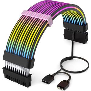 Sirlyr 24 Pin RGB Cable,RGB PSU Cables Extensions - 5V 3Pin Addressable ARGB Motherboard Power Supply fit Black PC Case Build Black Style