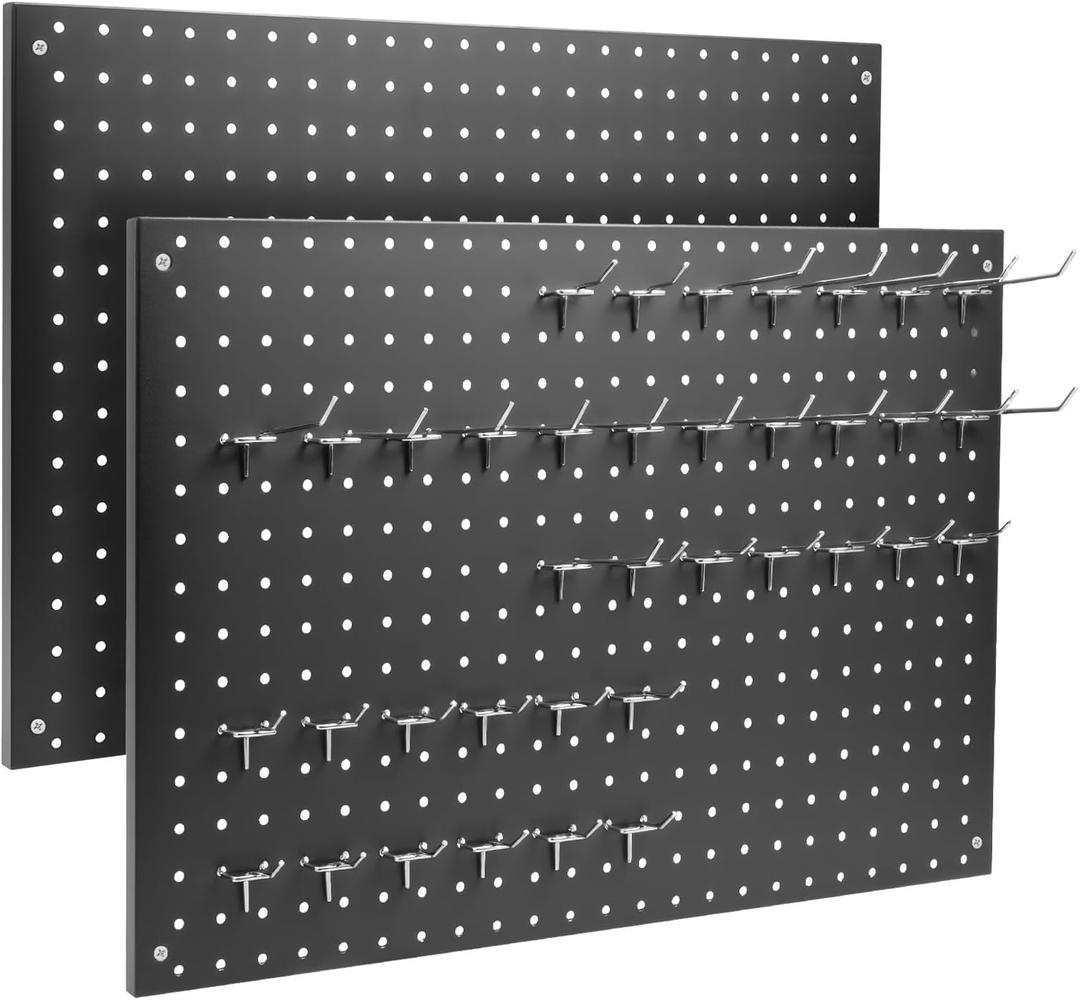 Peg Board, 2 Pack Metal Pegboard Panels Black Pegboards Wall Organizer with Frame Large Heavy Duty Peg Board with Hooks for Walls Home,Garage Tool Storage,Office Organization,Kitchen 2416
