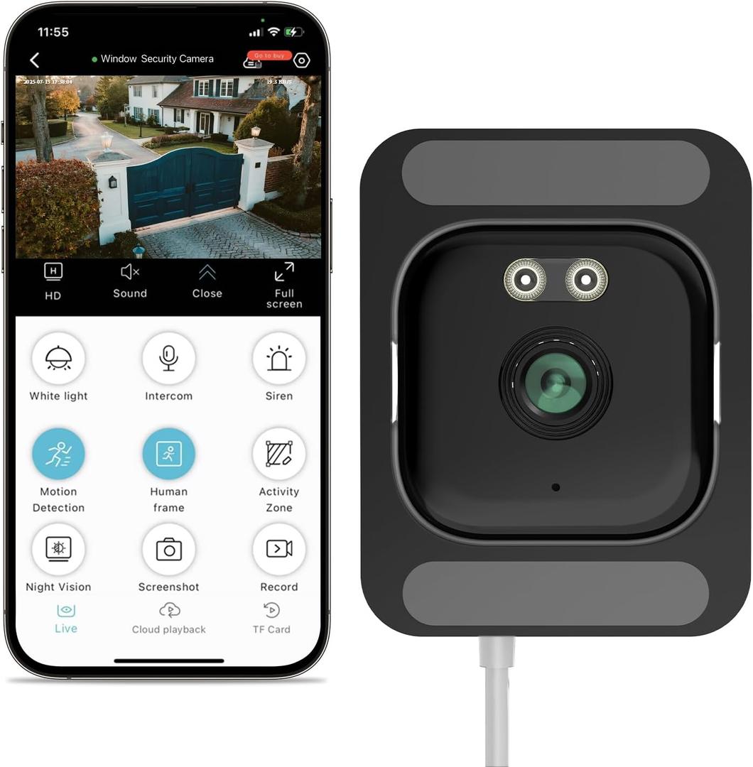 3MP 2K Window Camera with Color Night Vision,Dual-Band WiFi 2.4GHz 5GHz Indoor Home Security Camera Motion & Human Detection, 24/7 Recording, No Drilling,Easy Install, SD and Cloud Storage (1)