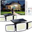 Solar Security Light Outdoor,Solar Flood Light with Active Motion Sensor,3 Heads 270 Wide Angle,Remote Control,IP65 Waterproof, 3 Modes (2 Packs)