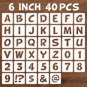BAMIDELE 6 Inch Letter and Number Stencils, 40 Pcs Reusable Plastic Alphabet Spray Paint Stencils for Painting on Wood, Wall, Fabric, Rock, Chalkboard, Door Porch, Signage, DIY Craft Decoration