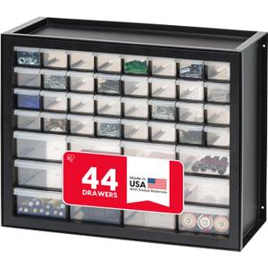 IRIS USA Small Parts Storage, Made in USA, Cabinet, 44-Drawer Organizer for Screws, Nuts, Bolts, Electronics, Hardware, Beads, Crafts, Building Bricks, Stackable Garage Storage Black