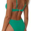 MIKETAI Women's Bikini Sets Sexy Cheeky Swimsuit Textured High Cut Spaghetti Straps Two Piece Bathing Suit(Green,Medium) (Teal, M)