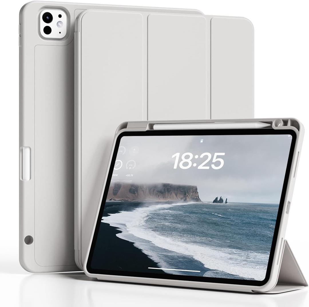 Case for iPad Pro 12.9-inch 2022/2021(6th/5th Gen), iPad Air 13 Inch (M4/M3/M2,2026/2025/2024) with Pencil Holder, 2nd Gen Pencil Charging, Auto Sleep/Wake, Flexible TPU Protective Cover (Gray)