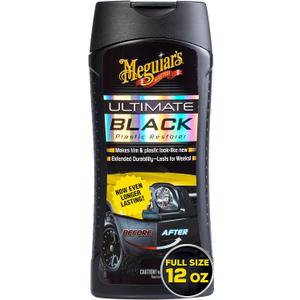 Meguiar's Ultimate Black Plastic Restorer, Durable Car Restorer for Faded Black Plastic, Vinyl, and Rubber, Restores Deep Color and Shine, for Car Guys, 12 Oz