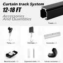 Room divider Ceiling Track set for Curtains with hooks, Corner Connectors(Set of 2) and top brackets Curtain Rail System (12-18 ft Track Set) Black