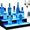 Boss Premium BarUSA LED Lighted Bar Shelf Display Liquor Bottle Alcohol Whiskey Shelves Rack Stand Tray Units for Home Bar Living Room Accessories and Decor - Designed in USA (3-Step, 16 Inch) (Acrylic)