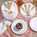 WELLIFE 60 PCS Gold Plastic Dessert Plates and 60 PCS Forks, 6.3 inch Disposable Salad Plates, Premium White Appetizer Plates with Gold Rims, Perfect for Party and Wedding