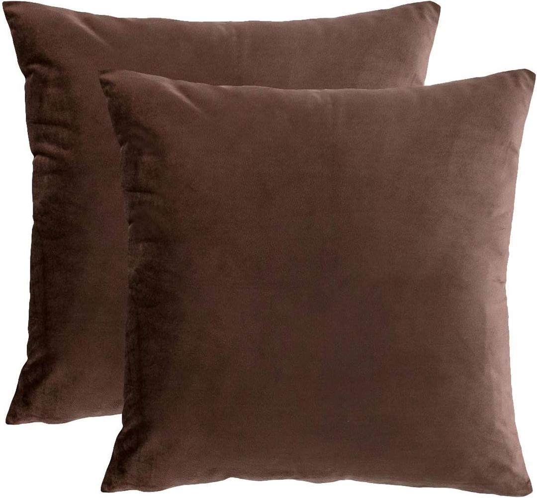 RainRoad Velvet Decorative Throw Pillow Covers Cushion Cover Pillow Case for Sofa Couch Bed Chair,Soft Square Brown Throw Pillows 18x18 Inch,Set of 2