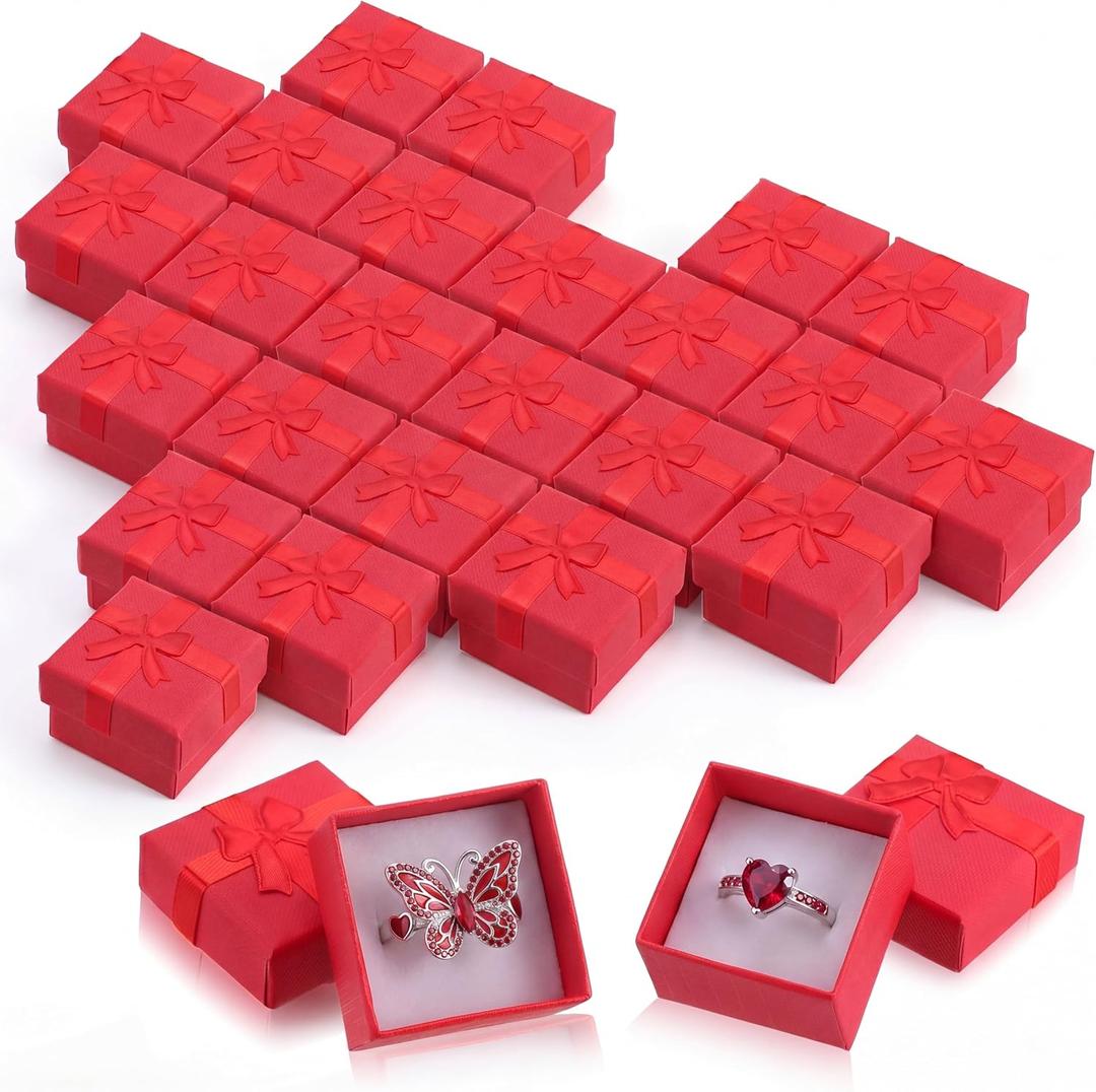 Bucherry 72 Pcs Ring Boxes Bulk Cardboard Jewelry Gift Box with Ribbon Bow Small Gift Wrapping Case for Wedding Earring Necklace Display(Red)